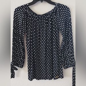 Michael Kors Off the Shoulder Tie Sleeve Top MSRP $54 Polka Dot Size XS